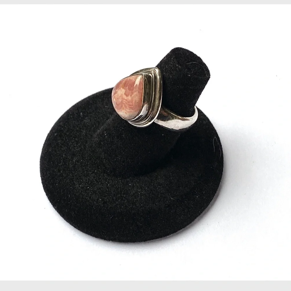 Vintage Sterling Silver Pink Rhodochrosite Ring Size 6